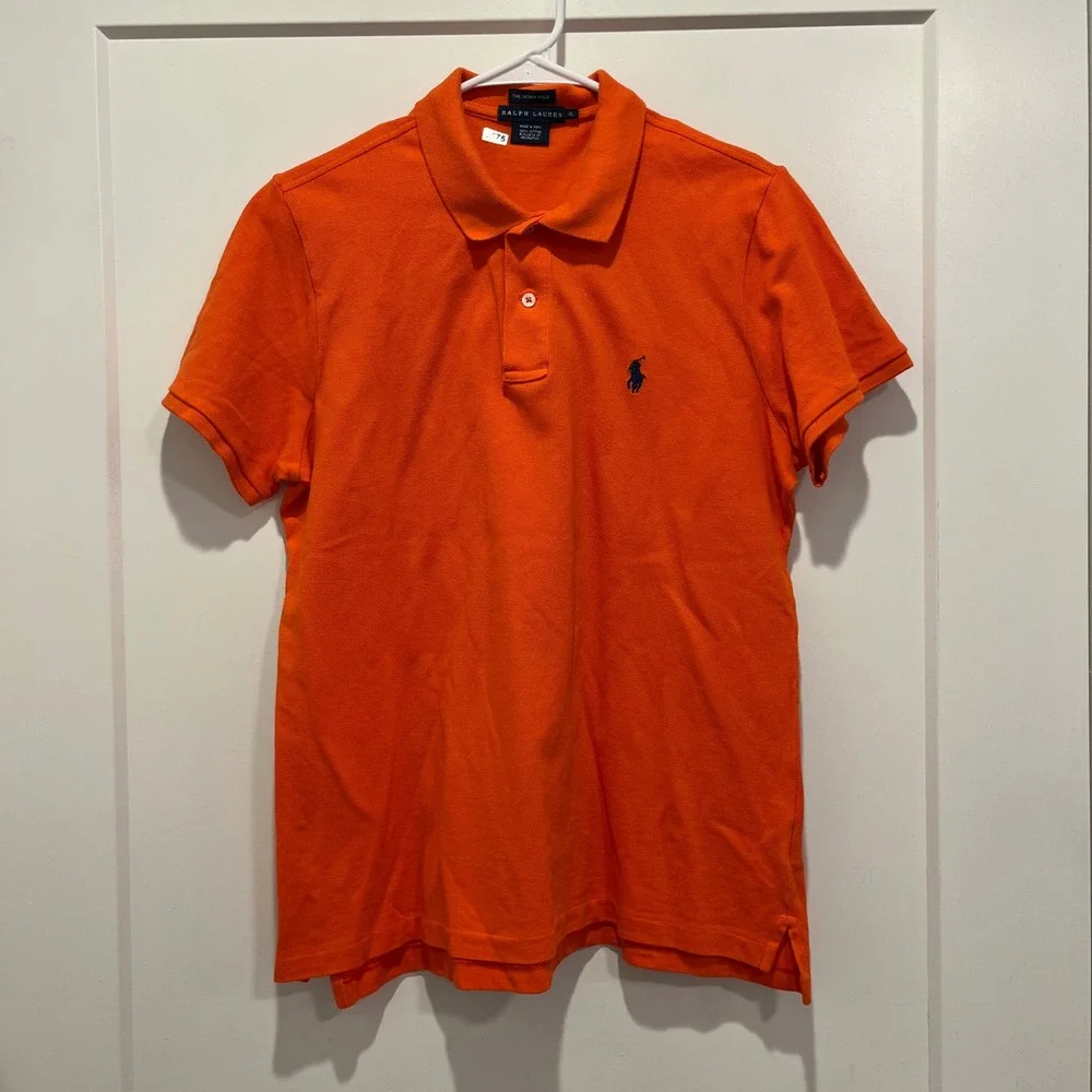 Ralph Lauren Youth XL Orange Skinny Polo Shirt Short Sleeve Cotton Mesh Pony